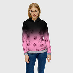 Толстовка-худи женская Черно-розовый градиент и хэллоуинские тыквы паттер, цвет: 3D-меланж — фото 2
