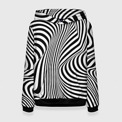 Толстовка-худи женская Цвета зебры оптическая иллюзия, цвет: 3D-черный