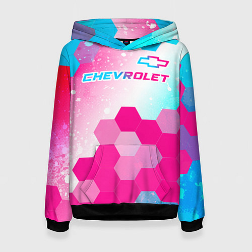 Женская толстовка Chevrolet neon gradient style посередине / 3D-Черный – фото 1