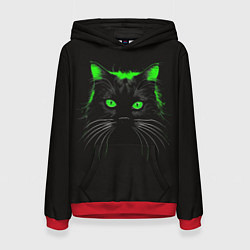 Женская толстовка Черный кот в зеленом свечении