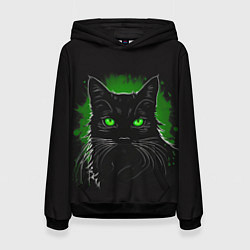 Женская толстовка Портрет черного кота в зеленом свечении