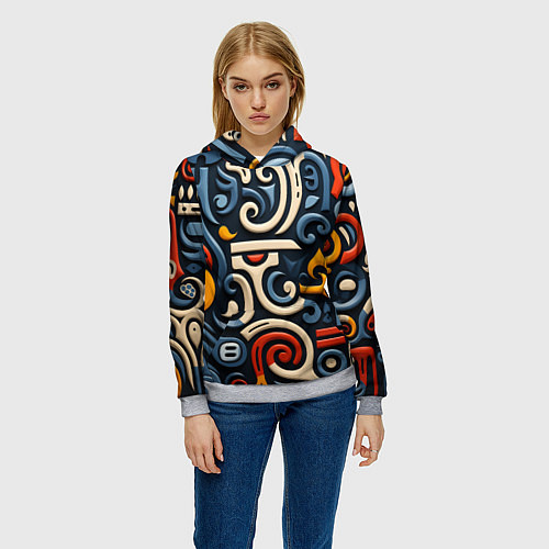 Женская толстовка Абстрактный цветной паттерн в славянском стиле / 3D-Меланж – фото 3