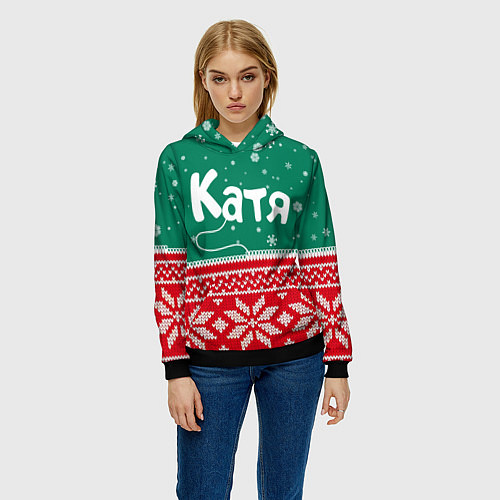 Женская толстовка Катя новогодняя / 3D-Черный – фото 3