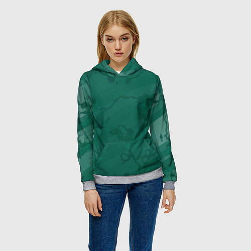 Женская толстовка Серо-зеленые разводы / 3D-Меланж – фото 3