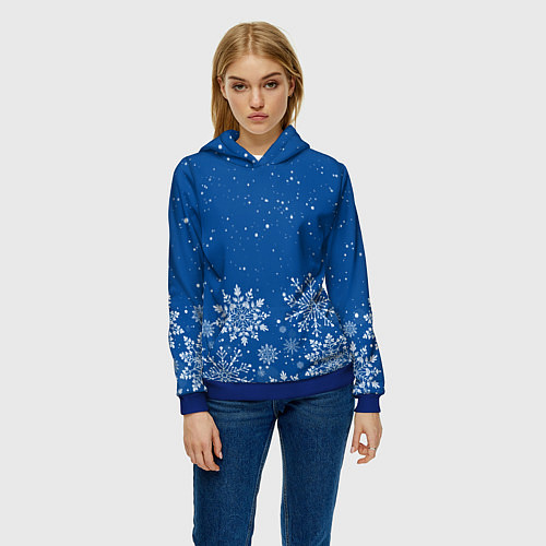 Женская толстовка Текстура снежинок на синем фоне / 3D-Синий – фото 3