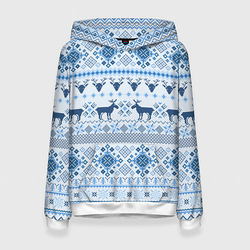 Женская толстовка Blue sweater with reindeer / 3D-Белый – фото 1