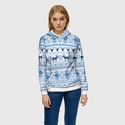 Толстовка-худи женская Blue sweater with reindeer, цвет: 3D-белый — фото 2
