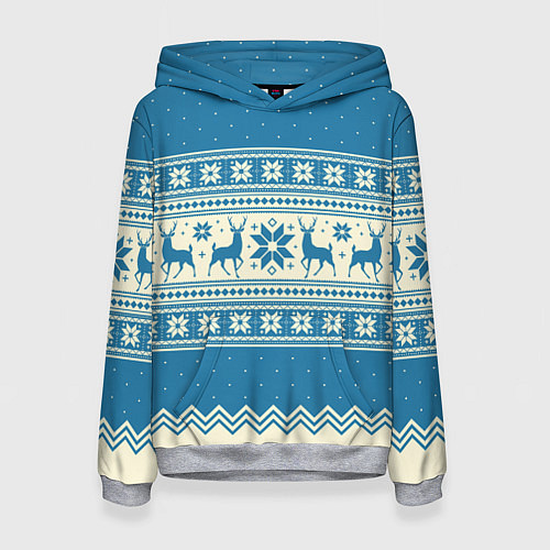 Женская толстовка Sweater with deer on a blue background / 3D-Меланж – фото 1