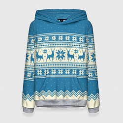 Женская толстовка Sweater with deer on a blue background