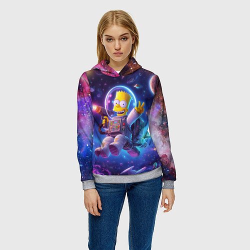 Женская толстовка Барт Симпсон с лазерным пистолетом в космосе / 3D-Меланж – фото 3