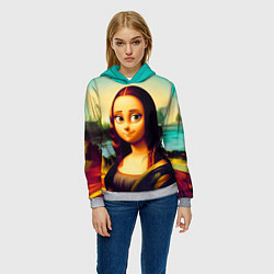 Толстовка-худи женская Нейросеть - Мона Лиза в стиле Pixar, цвет: 3D-меланж — фото 2