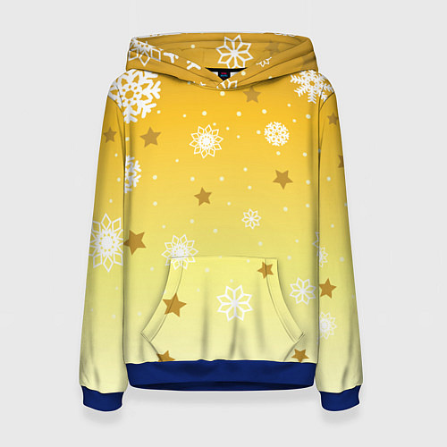 Женская толстовка Снежинки и звезды на желтом / 3D-Синий – фото 1