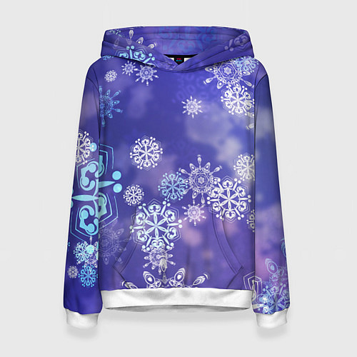 Женская толстовка Крупные снежинки на фиолетовом / 3D-Белый – фото 1