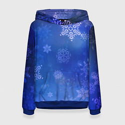 Толстовка-худи женская Декоративные снежинки на фиолетовом, цвет: 3D-синий