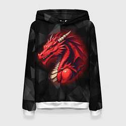 Женская толстовка Красный дракон на полигональном черном фоне