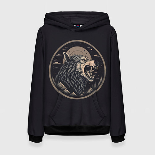 Женская толстовка Волк хищник / 3D-Черный – фото 1