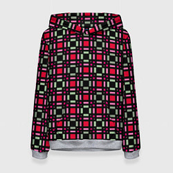 Толстовка-худи женская Красно-черный зеленый геометрический узор, цвет: 3D-меланж