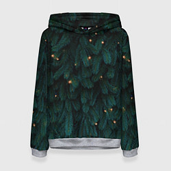 Толстовка-худи женская Ёлка и гирлянды, цвет: 3D-меланж