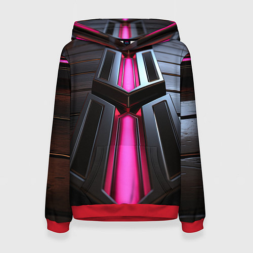 Женская толстовка Розовые неоновые вставки в черной конструкции / 3D-Красный – фото 1