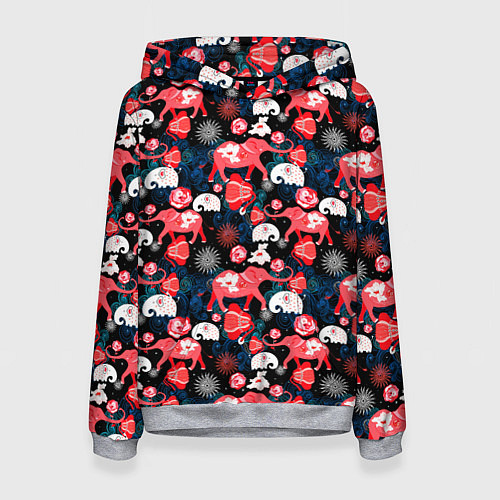 Женская толстовка Красные слоны / 3D-Меланж – фото 1