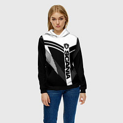Толстовка-худи женская Scania логотип на абстрактном фоне, цвет: 3D-черный — фото 2