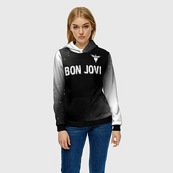 Толстовка-худи женская Bon Jovi glitch на темном фоне посередине, цвет: 3D-черный — фото 2