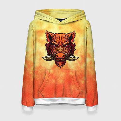 Женская толстовка Огненный дикий кабан на фоне пламени / 3D-Белый – фото 1