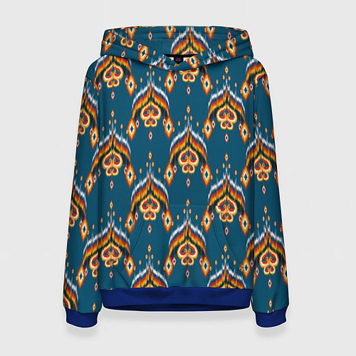 Женская толстовка Узбекская имитация ткани икат - синий орнамент / 3D-Синий – фото 1