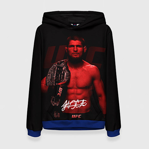 Женская толстовка Хабиб Нурмагомедов с поясом чемпиона / 3D-Синий – фото 1