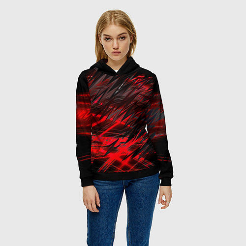 Женская толстовка Черно красные текстуры / 3D-Черный – фото 3