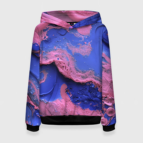 Женская толстовка Розовая пена на синей краске / 3D-Черный – фото 1