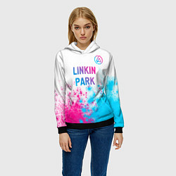 Толстовка-худи женская Linkin Park neon gradient style посередине, цвет: 3D-черный — фото 2