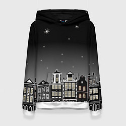 Толстовка-худи женская Ночной город и звездное небо, цвет: 3D-белый
