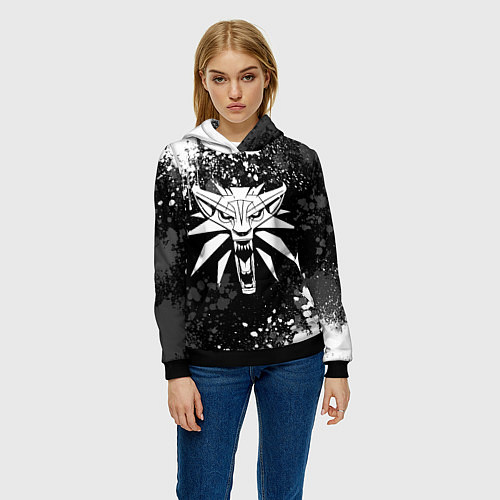 Женская толстовка Медальон ведьмака - брызги / 3D-Черный – фото 3