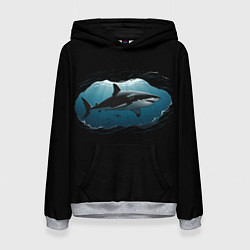 Толстовка-худи женская Акула в овале, цвет: 3D-меланж