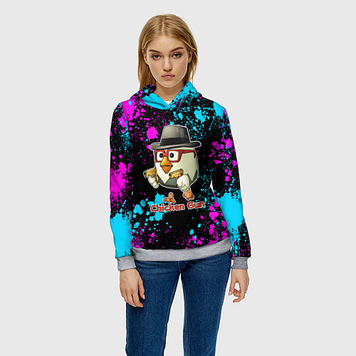 Женская толстовка Chicken gun - neon / 3D-Меланж – фото 3