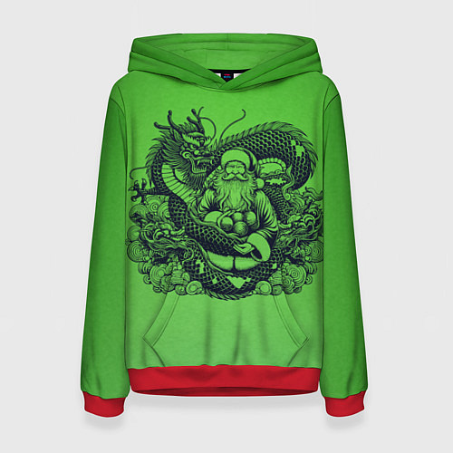 Женская толстовка Дракон и Дед Мороз азиат / 3D-Красный – фото 1