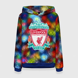 Толстовка-худи женская Liverpool все logo неон, цвет: 3D-синий