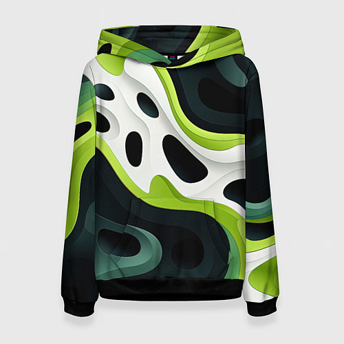 Женская толстовка Белая вязкая текстура на зеленой / 3D-Черный – фото 1