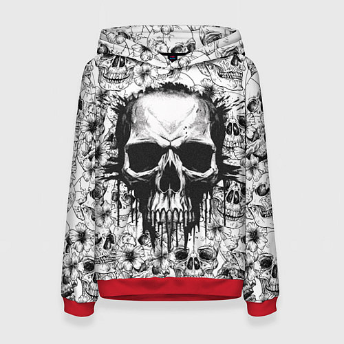 Женская толстовка Череп в стиле гранж на фоне узора / 3D-Красный – фото 1