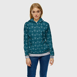 Толстовка-худи женская Паттерн бирюзовый маленькие стилизованные цветы, цвет: 3D-меланж — фото 2