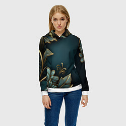 Толстовка-худи женская Объемные узоры и листья, цвет: 3D-белый — фото 2