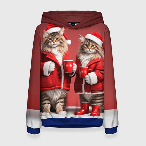 Женская толстовка С новым котом - два кота в костюмах Санты / 3D-Синий – фото 1