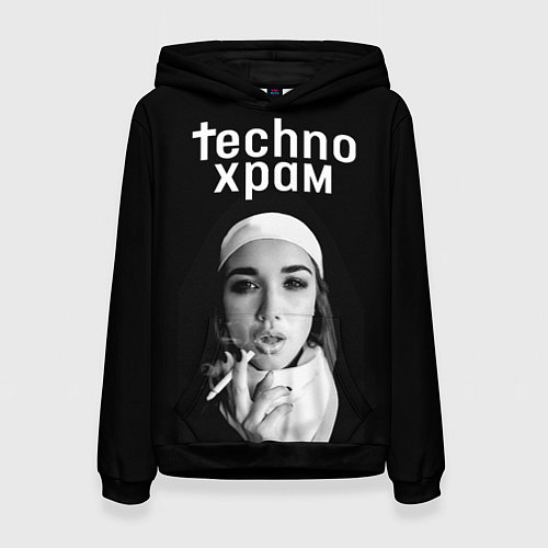 Женская толстовка Techno храм монашка курит сигарету / 3D-Черный – фото 1