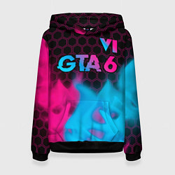 Толстовка-худи женская GTA 6 - neon gradient посередине, цвет: 3D-черный