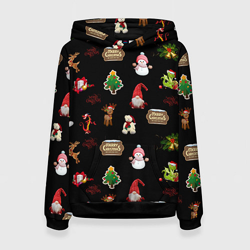 Женская толстовка Много новогодних игрушек / 3D-Черный – фото 1