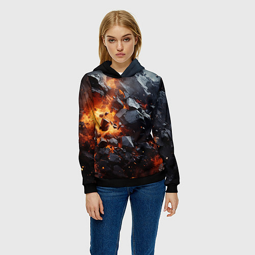Женская толстовка Взрыв камней и плит / 3D-Черный – фото 3