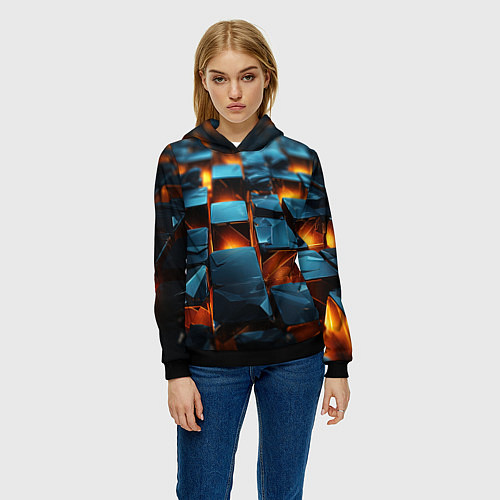 Женская толстовка Темные плитки в лаве / 3D-Черный – фото 3