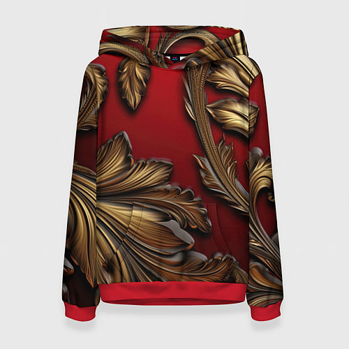 Женская толстовка Золотые объемные листья на красном фоне / 3D-Красный – фото 1