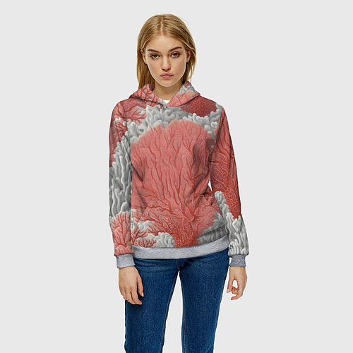 Женская толстовка Красные и белые кораллы / 3D-Меланж – фото 3